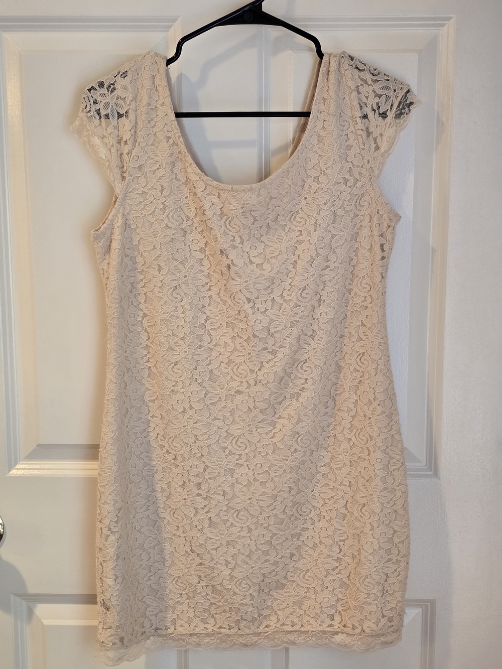 Divided Lace Shift Dress in Blush Cream
